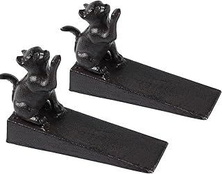 Notakia Cat Door Stopper Heavy Duty Rustic Cast Iron Cute Door Stopper Decorative Door Stop Vintage Metal Door Wedges for Home Office Commercial Industrial Use (Black Cat, 2Pack)