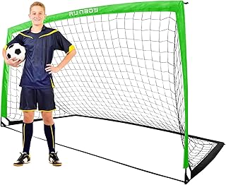 RUNBOW 9x5 FT Kids Soccer Goal with Carry Bag, Portable Folding Soccer Net for Backyard Training, Indoor/Outdoor Use for Youth and Adults