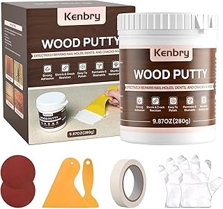 Wood Putty, White Wood Filler Paintable Sandable Stainable for All Purpose, 9.87OZ Wood Filler Putty for Furniture, Cracks, Holes Repairs, Water Resistant for Indoor and Outdoor Use