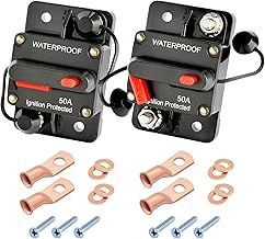 50Amp Circuit Breaker DC 12V-48V for Marine Boat Trolling Motor Automotive RV Trailer Car Solar System Battery Disconnect with Manual Reset Switch, IP67 Waterproof (Pack of 2)
