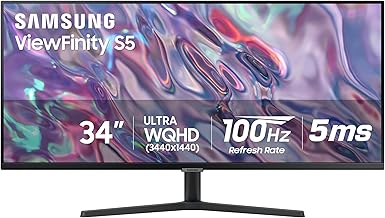 34" ViewFinity S50GC Series Ultra-WQHD Monitor, 100Hz, 5ms, HDR10, AMD FreeSync, Eye Care, Borderless Design, PIP, PBP, LS34C502GANXZA, 2023, Black
