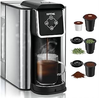 Quick Brew Single Serve Coffee Maker, Versatile 3-in-1 Design for Coffee Pods, Ground Coffee, & Loose Tea, Adjustable 6-12oz Cup Sizes, Large 50oz Removable Water Tank, 1150W, Compact, Black