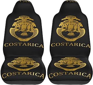 Golden Costa Rica Ricans Flag Logo Car Seat Covers 2 Pcs, Auto Universal Front Seat Protector for Men Women Dogs Breathable Polyester，Fit for Cars, Sedans, Trucks, Suvs