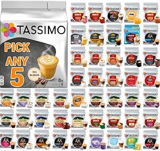 Tassimo Coffee, Tea, Chocolate Pods. Pick Any 5 Packs from 50+ Blends Including Kenco, Costa, Jacobs, Hot Chocolate, Chai latte, Baileys, Cadbury, Milka, Oreo, Cafe Hag and More.