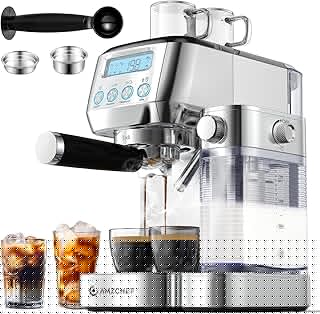 Espresso Machine with Upgraded Automatic Milk Frother, 20 Bar Cappuccino Machines with LCD Display for Home Gifts, Latte Coffee Maker with Dual Wall & Filters, Sliver