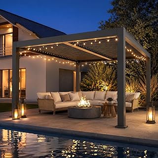 IDEALHOUSE 10x12 ft Modern Outdoor Louvered Pergola with Adjustable Slatted Roof, Reinforced Aluminum Frame, Built-in Water Drainage, Hardtop Gazebo for Patio & Deck, Gray