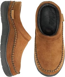Men's Slip On Moccasin Slippers, Indoor/Outdoor Warm Fuzzy Comfy House Shoes, Fluffy Wide Loafer Slippers