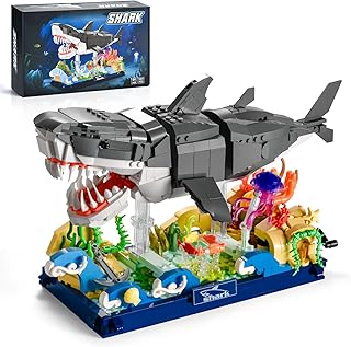 Mechanical Shark Building Set for Adults,Movable Sea Fish Model Building Blocks Toys with Jellyfish,Home and Office Decor Gifts for Teens Boys 8-14,1031PCS