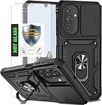 for Galaxy A26 Case with Camera Lens Cover,HD Screen Protector,Military Grade Drop Protection,Magnetic Ring Holder Kickstand Protective Phone Case for Samsung Galaxy A26,Black