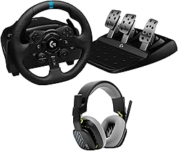 Logitech G923 Racing Wheel and Pedals, TRUEFORCE Force Feedback, Real Leather + ASTRO A10 Gen 2 Wired Headset - For PS5, PS4 and PC, Mac - Black