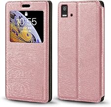 Viewable Window Leather Flip Case Compatible with BQ Aquaris E5, Elegant Design Clear Display Invisible Magnetic Cover and Card Slot(Rose Gold)