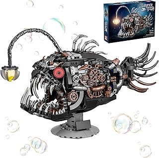 Mechanical Angler Fish Building Set with LED Light（1038PCS） Deep Sea Ocean Animal Model, STEM Building Toy & Home Office Decor Gift for Adults Teens Boys Girls Age 8–14+, Compatible with Lego