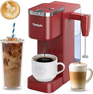 330MF Single Serve Coffee Maker with Built-in Detachable Milk Frother, Iced and Hot Coffee Machine for K Cup & Grounds, 40oz Removable Water Reservoir, 6 Cup Sizes, Fits 7.3" Travel Mug, Red