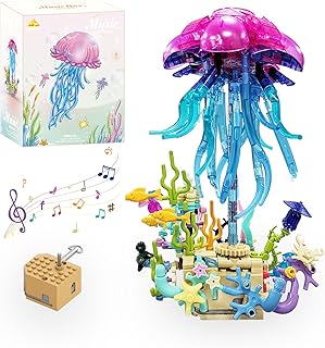 Jellyfish Building Toy Set - Music Box with Light for Girls & Kids Ages 8 Plus,DIY Crafts Kit for Home Decor,Living Room or Bedroom,Gifts for Sea Creatures Lovers,Easter Basket Stuffers