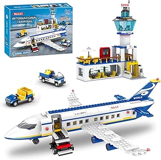 880 Pcs City Airport Passenger Terminal Building Set, 6 IN 1 Airplane Building Blocks Toy, STEM Aircraft Bricks with Shuttle Bus,Luggage Cart,Planes Model Toys Gifts for Adults Boys Ages 6-12+