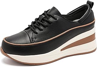 Women's Leather Lace-Up Platform Wedge Sneakers Breathable Lightweight Comfortable Low Top Walking Shoes with Arch Support Non-Slip Fashion Casual Sneakers