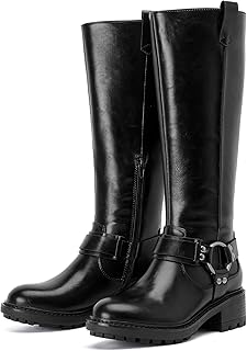 Ruiee Knee High Boots for Women Comfort Stylish Casual Round Toe Tall Riding Combat Boot Classic Fashion Fall Winter Knee-High Flat Boots.