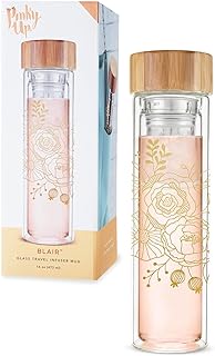 Pinky Up Blair Travel Infuser Mug, Double-Walled Glass, Stainless Steel Strainer, 16 Oz, Bouquet