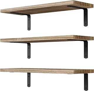 DOLLFIO Floating Shelves, 3 Sets Wall Shelves, Wooden Floating Shelves for Wall Décor, Wall Mounted Floating Bathroom Shelf for Storage, Floating Book Shelf for Bedroom, Living Room – Rustic Brown