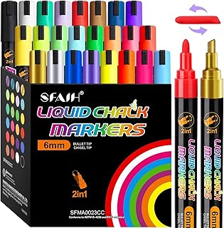 SFAIH 24 Vibrant Liquid Chalk Markers for Blackboard Glass[1s Wet Wipe No Residue]6mm Chalk Marker for Chalkboard, Calendar, Car Window Menus Labels LED Drawing Board, Non-Toxic Ideal for Bistro Home