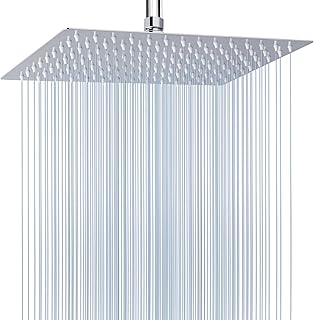 Voolan Extra Large Rain Shower Head - High Flow Square Rainfall Showerhead - Waterfall Full Body Coverage - Universal Ceiling or Wall Mount (16 * 12 Inch Rectangle, Chrome)