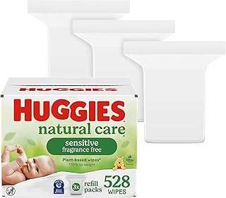Huggies Natural Care Sensitive Baby Wipes, Unscented, Hypoallergenic, 99% Purified Water, 3 Refill Packs (528 Wipes Total)