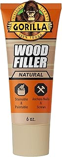 Gorilla All Purpose Wood Filler, Natural Color, 6 Ounce Tube (Pack of 1) - Water Resistant for Indoor or Outdoor Projects and Repairs