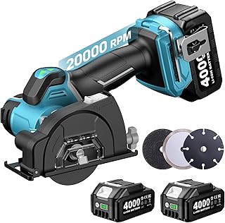 Seesii 3" Cut Off Tool Cordless 21V Max - Brushless & Compact, 20000 RPM Mini Circular Saw with 3/8" Arbor Blades, 0.1s Brake, Forward/Reverse, 2×4.0Ah Batteries for Wood, Metal, Tile, Rebar