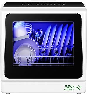 EUHOMY Countertop Dishwasher Portable with 6 Programs, 5L Built-in Water Tank for Apartments & RV, 167℉ High-Temp, No Hookup Needed, Mini Dishwasher with Baby Care, Air Dry/Quick/ECO/Fruit/Normal Mode