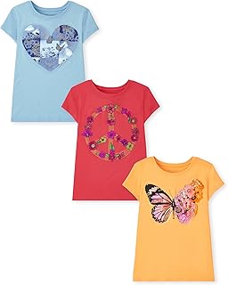 Girls' Unicorns,Butterfly Short Sleeve Graphic T-Shirts,3 Pack