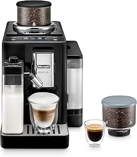Rivelia Automatic Espresso Machine with Grinder & Milk Frother – All-in-One Coffee Maker, Hot & Iced Latte, Cappuccino, Bean Switch System, Burr Grinder, Compact Italian Design, Black