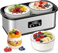 Adjustable Temp & Time Yogurt Maker with Auto Shut-Off, Constant Fermentation, with Two 1-Quart Glass Bowls for Homemade Probiotic Yogurt