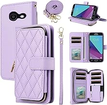 Argyle Wallet Case for Samsung Galaxy J7 Prime 2017 J 7 Skypro Sky Pro J7V V S727VL with Wrist Strap Shoulder Strap, 9+ Card Slots Zipper Purse Phone Cover for Halo 7J Perx J7prime Purple