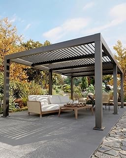 CABIHOME 12' x 20' Louvered Pergola, Outdoor Aluminum Pergola with Adjustable 0°-90° Roof, Reinforced Frame, Hidden Drainage System, Hardtop Gazebo for Patio, Deck, Backyard, Gray