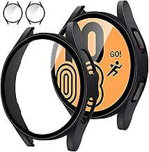 Tensea [2Pack for Samsung Galaxy Watch 5 2022/4 2021 Screen Protector Case 44mm Accessories, Protective Face Cover Built-in Tempered Glass Film Bumper Case (44mm, Matte Black)