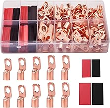 TKDMR 160Pcs Copper Wire Lugs AWG2 4 6 8 10 12 with Heat Shrink Set, 80Pcs Battery Cable Ends Ring Terminals Connectors Tubing Assortment Kit