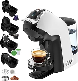 EM-308B Espresso Machine, Single Serve Coffee Maker Compatible with Multiple Capsule Types, Ground Coffee, and ESE Pods, 3 Temperatures, 7 Water Volume Levels, 34 Oz（White）