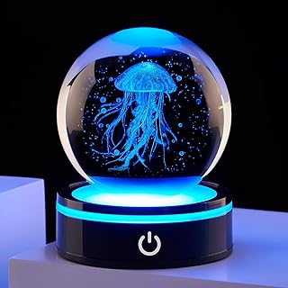 3D Crystal Ball Jellyfish Decoration, Gift for Men and Women: Ocean Biology Night Light, Gifts for Daughter/Son, Birthday, Colleagues, Christmas, Teacher Thanks Gift, Home Decoration