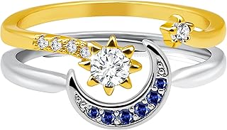 Sun and Moon Ring Set Matching Rings for Women, Adjustable Sun and Moon Jewelry Anillos Para Mujer Stackable Rings as Friendship Gifts for Friends, Gold and Silver Rings for Teen Girls Daughter
