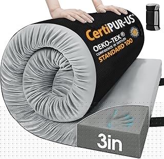 Memory Foam Camping Mattress Pad,3inch Sleeping Pad for Camping,Non-Slip Bottom Floor Cot Car Mattress Bed with Retaining Portable Roll up Mattress Pad Mat for Travel Truck Guest Bed Tent