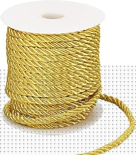 PH PandaHall 5mm Gold Twisted Cord, 3-Ply Graduation Honor Cord Decorative Polyester Silk Cords Shiny Viscose Cording Thread for 2026 Graduation Home Décor Costumes Bag Drawstring, 59 Feet