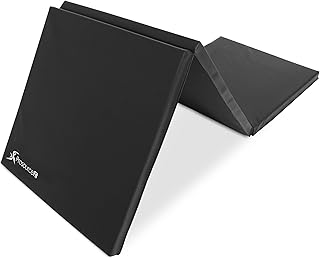 ProsourceFit Tri-Fold Folding Thick Exercise Mat 6’x2’ with Carrying Handles for MMA, Gymnastics Core Workouts, Black