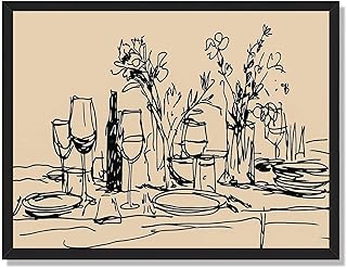 Framed Elegant Dinner Table Poster Canvas Print Art Minimalist Aesthetic Wall Art Pictures Stunning Painting for Living Room Home Decor Decoration Apartment (Black Framed,12L x16W)