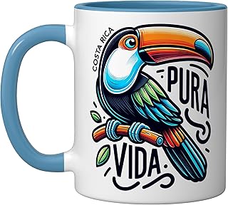 Pura Vida Costa Rica Toucan Ceramic Mug, Blue/White