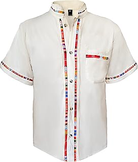 Mexican Guayabera Short Sleeve Shirt for Men Traditional Style Colorful Embroidery Mexican Shirt. Made in Mexico. 100% Cotton