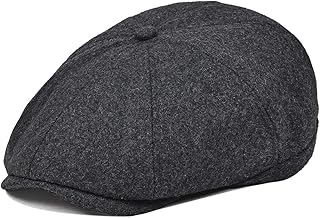 Men Wool Blend 8 Panel Newsboy Cap Herringbone Cabbie Flat Tweed Hat
