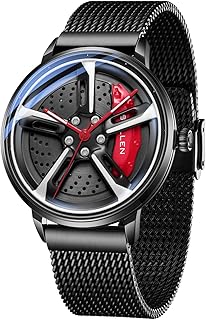 Men's Car Watches, Stylish Racing Style Dial Wheel Rim Watch, Casual Analog Rotating Dial Men's Wrist Watch with Japanese Quartz, Luminous Function & 30M/3ATM Waterproof, Luxury Gift for Car Enthusiast - 42.5mm