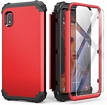 IDweel for Galaxy A10E Case with Tempered Glass Screen Protector, for Galaxy A10E, Hybrid 3 in 1 Shockproof Slim Heavy Duty Protection Hard PC Cover Soft Silicone Rugged Bumper Full Body Cover, Red