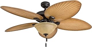 Honeywell Ceiling Fans Palm Valley, 52 Inch Tropical Indoor Outdoor Ceiling Fan with Light, Pull Chain, Three Mounting Options, 5 Palm Leaf Blades, Reversible Motor - 50507-01 (Bronze)