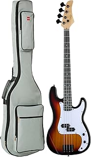 Best Choice Products Full Size Beginner 4-String Electric Bass Guitar, Wooden PB-Style Bass Starter Set w/Padded Carrying Case - Sunburst/White